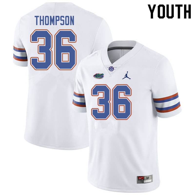 Youth NCAA Florida Gators Trey Thompson #36 Stitched Authentic Jordan Brand White College Football Jersey OEP2765SY